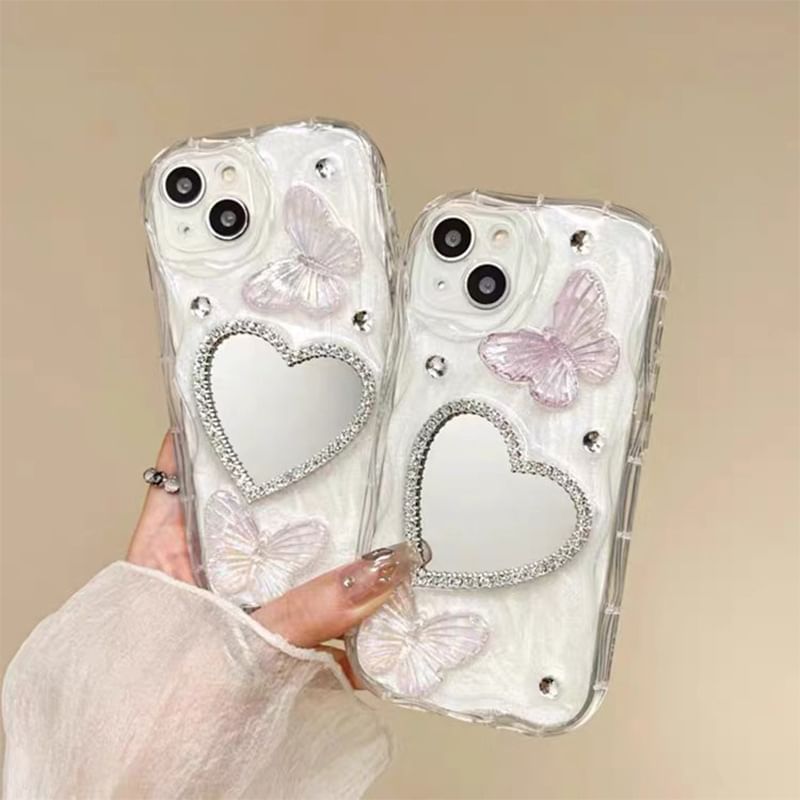 Butterfly Heart Mirrored Phone Case - iPhone 15 Pro Max / 15 Pro / 15 Plus / 15 / 14 Pro Max / 14 Pro / 14 Plus / 14 / 13 Pro Max / 13 Pro / 13 / 13 mini / 12 Pro Max / 12 Pro / 12 / 12 mini / 11 Pro Max / 11 Pro / 11 / SE / XS Max / XS / XR / X