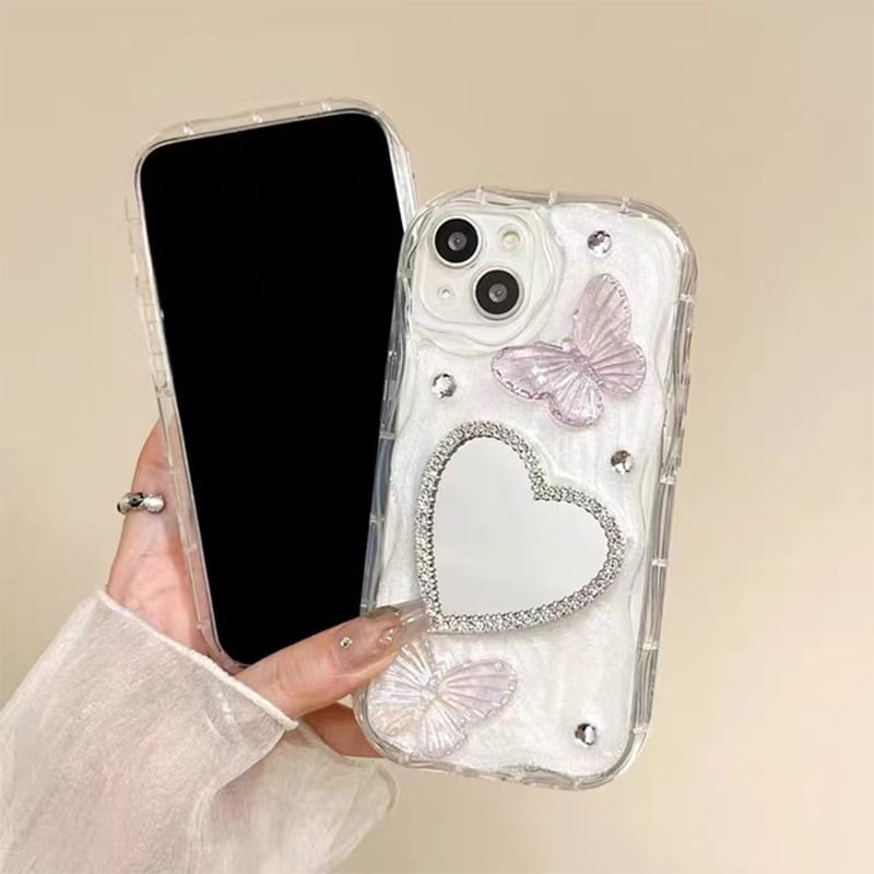 Butterfly Heart Mirrored Phone Case - iPhone 15 Pro Max / 15 Pro / 15 Plus / 15 / 14 Pro Max / 14 Pro / 14 Plus / 14 / 13 Pro Max / 13 Pro / 13 / 13 mini / 12 Pro Max / 12 Pro / 12 / 12 mini / 11 Pro Max / 11 Pro / 11 / SE / XS Max / XS / XR / X