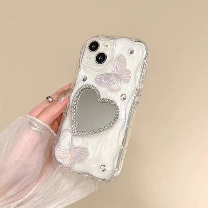 Butterfly Heart Mirrored Phone Case - iPhone 15 Pro Max / 15 Pro / 15 Plus / 15 / 14 Pro Max / 14 Pro / 14 Plus / 14 / 13 Pro Max / 13 Pro / 13 / 13 mini / 12 Pro Max / 12 Pro / 12 / 12 mini / 11 Pro Max / 11 Pro / 11 / SE / XS Max / XS / XR / X