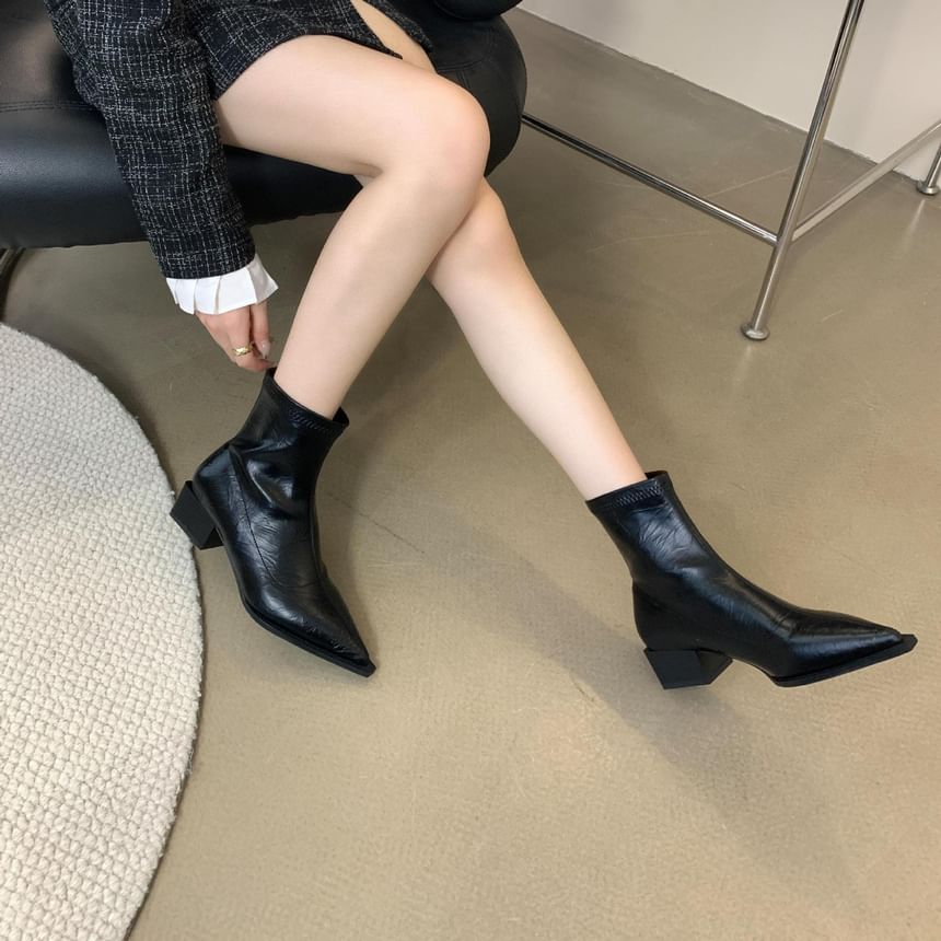 Pointy Toe Chunky Heel Short Boots