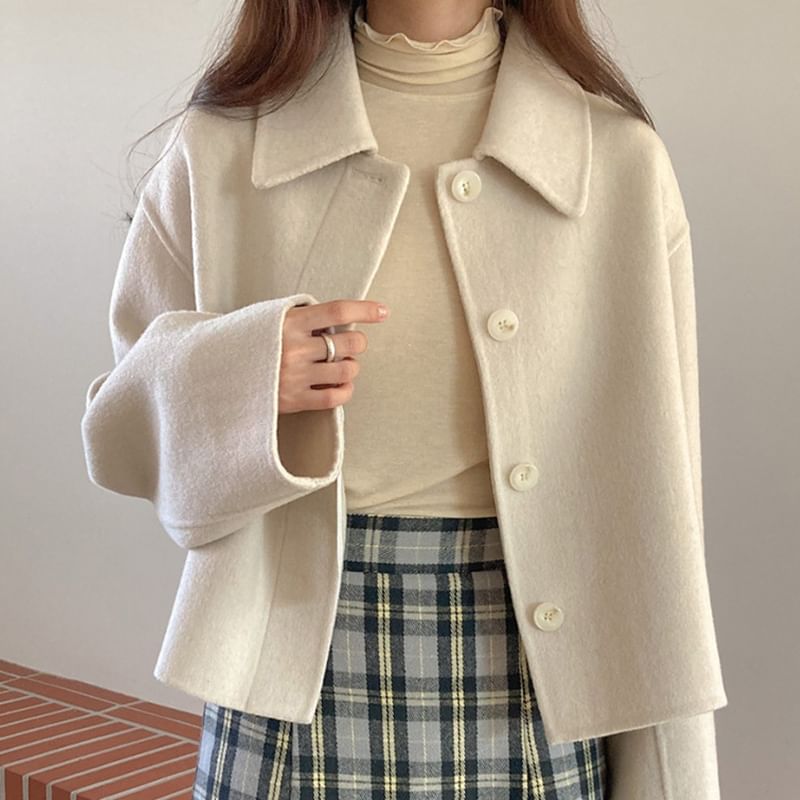 Collared Plain Short Button Coat