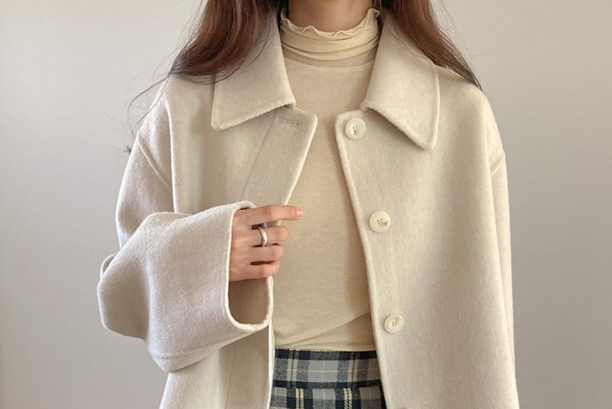 Collared Plain Short Button Coat