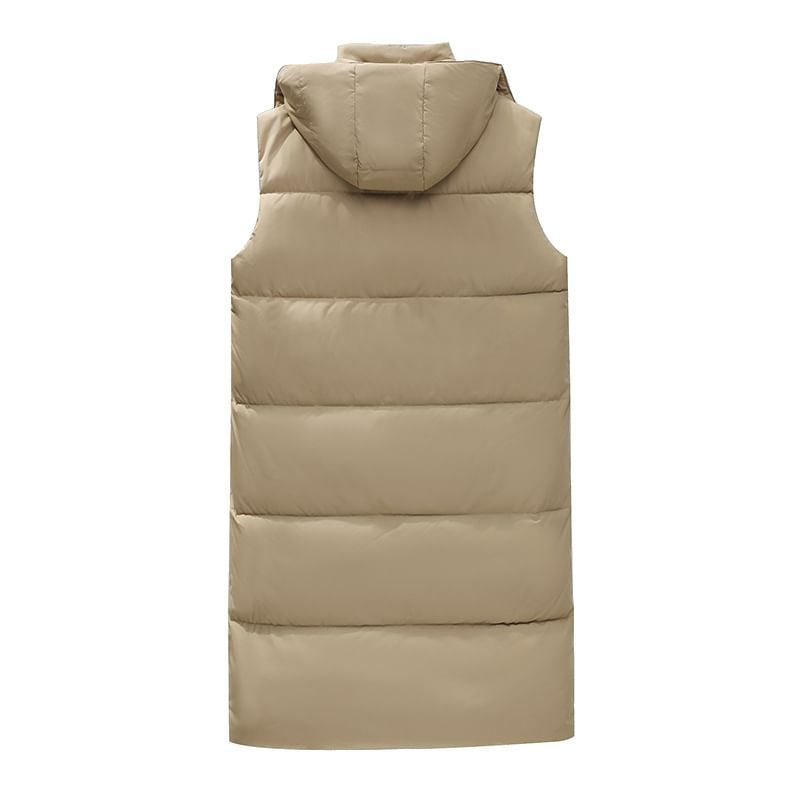 Hooded Plain Long Puffer Vest