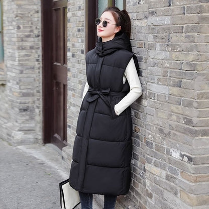 Hooded Plain Long Puffer Vest