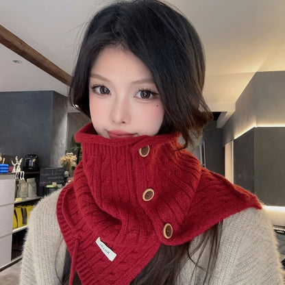 Buttoned Knit Circle Scarf