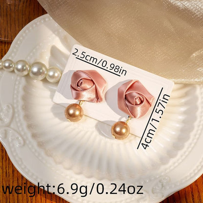 Floral Fabric Faux Pearl Alloy Drop Earring