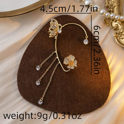 Butterfly Rhinestone Fringed Alloy Ear Cuff