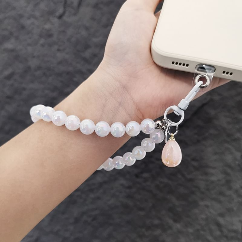 Faux Gemstone Bead Phone Strap with Lanyard Pad