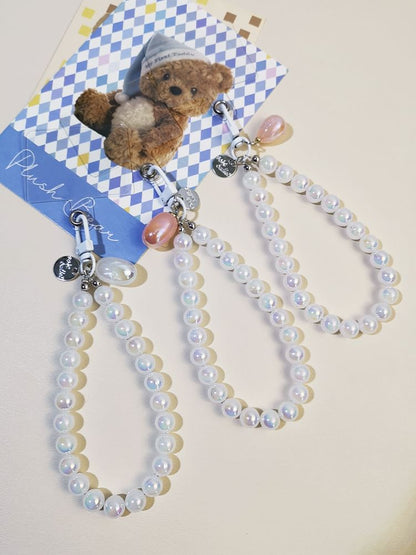 Faux Gemstone Bead Phone Strap with Lanyard Pad