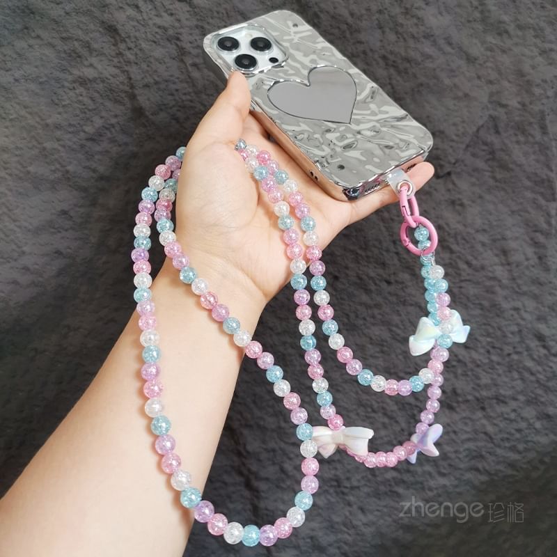 Floral / Bow Faux Gemstone Bead Phone Lanyard with Lanyard Pad