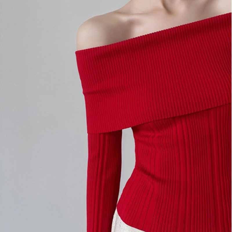 Plain Off Shoulder Ribbed Sweater