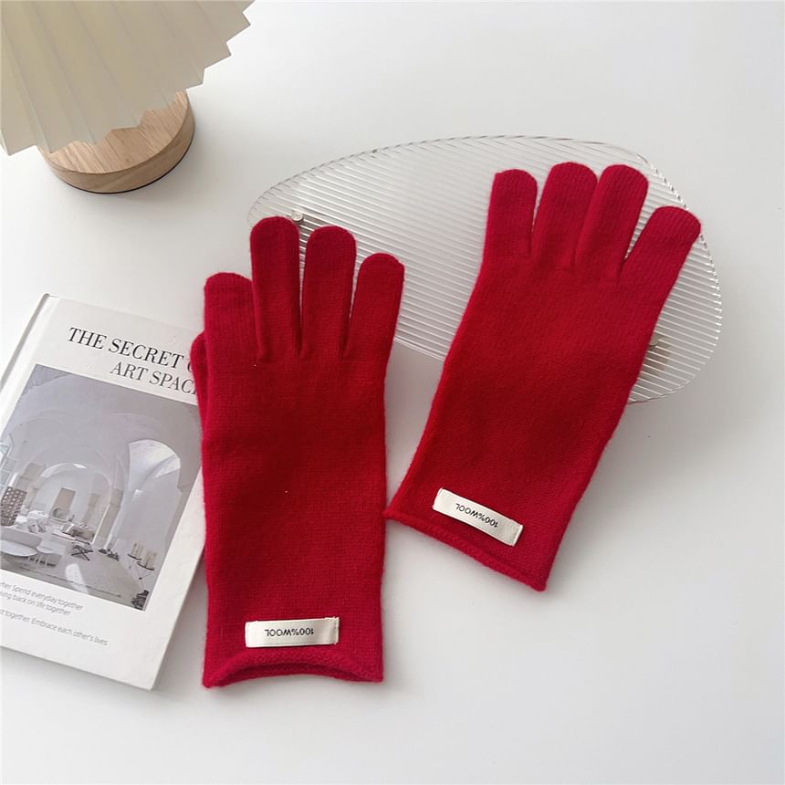 Lettering Applique Touchscreen Cutout Knit Gloves