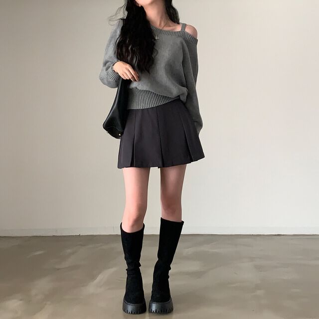 Asymmetrical Neck Cold-Shoulder Sweater