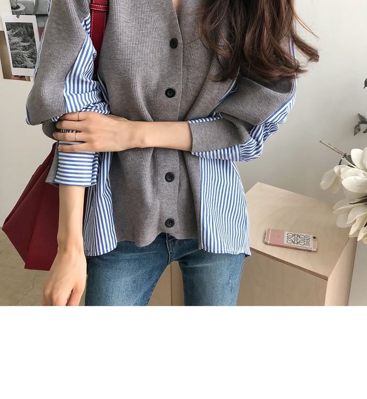 V-Neck Striped Panel Cardigan