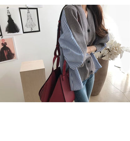 V-Neck Striped Panel Cardigan