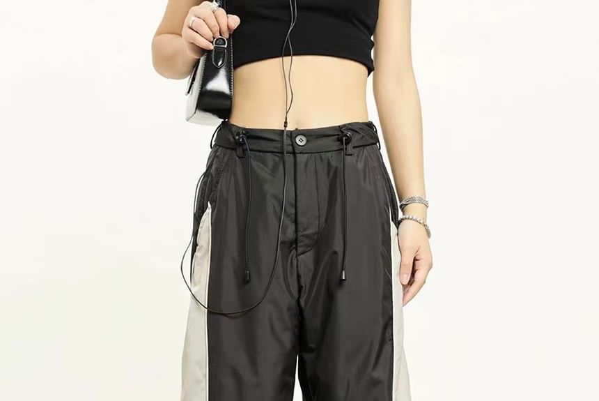 High Waist Color-Block Loose-Fit Wide-Leg Sweatpants