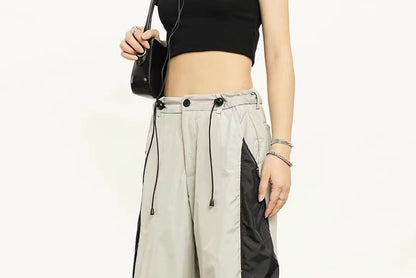 High Waist Color-Block Loose-Fit Wide-Leg Sweatpants