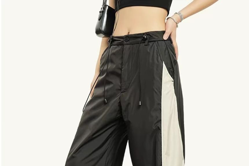 High Waist Color-Block Loose-Fit Wide-Leg Sweatpants