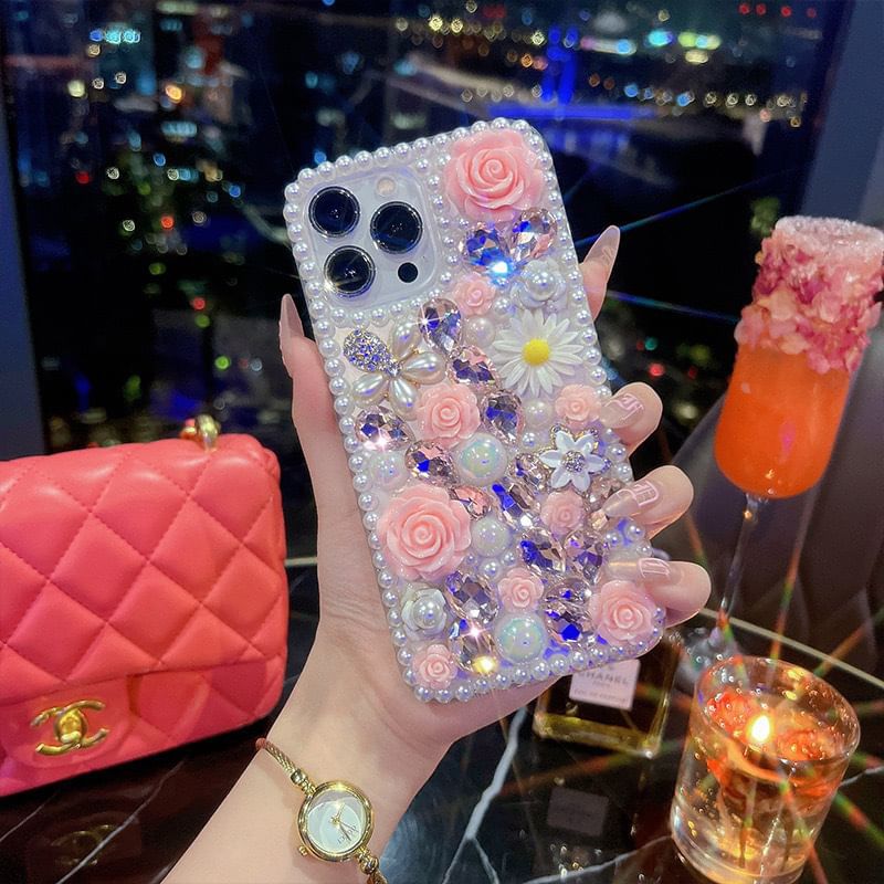 Floral Rhinestone Phone Case - iPhone X / XS / XR / XS Max / 11 / 11 Pro / 11 Pro Max / 12 / 12 Pro / 12 mini / 12 Pro Max / 13 / 13 Pro / 13 mini / 13 Pro Max / 14 / 14 Plus / 14 Pro / 14 Pro Max / 15 / 15 Plus / 15 Pro / 15 Pro Max