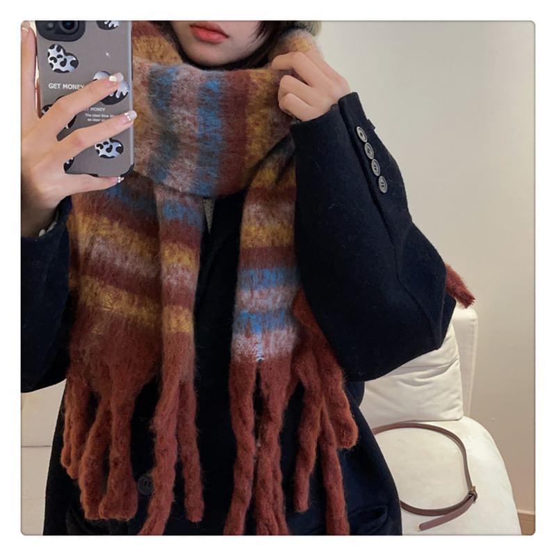 Striped Fringed Scarf