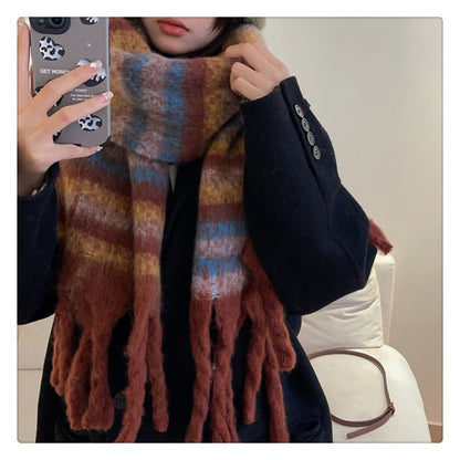 Striped Fringed Scarf