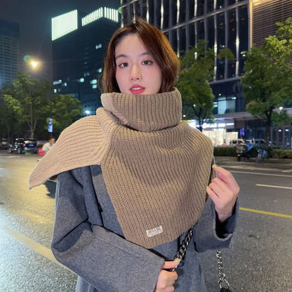 Turtleneck Two Tone Slit Knit Shawl