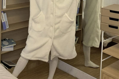 Plain Hood Fleece Button Robe