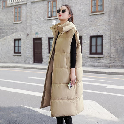 Plain Hooded Midi Puffer Vest