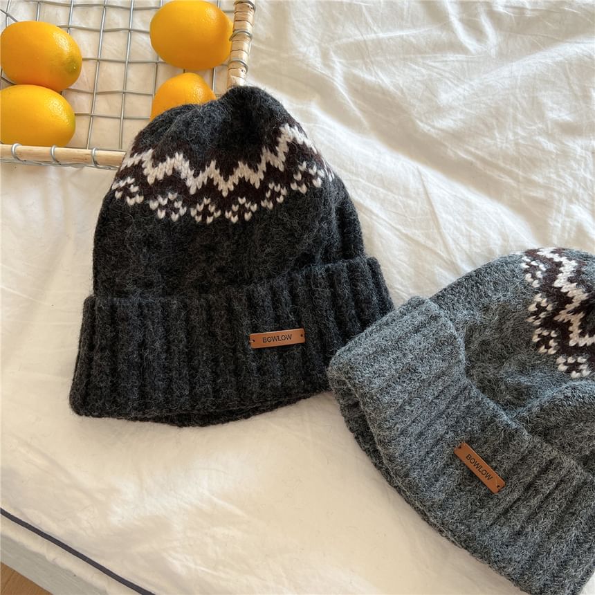 Patterned Applique Knit Beanie