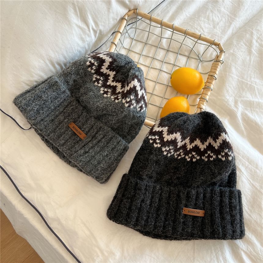 Patterned Applique Knit Beanie