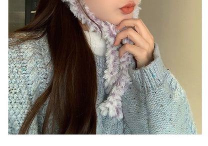 Melange Panel Fluffy Knit Earmuffs