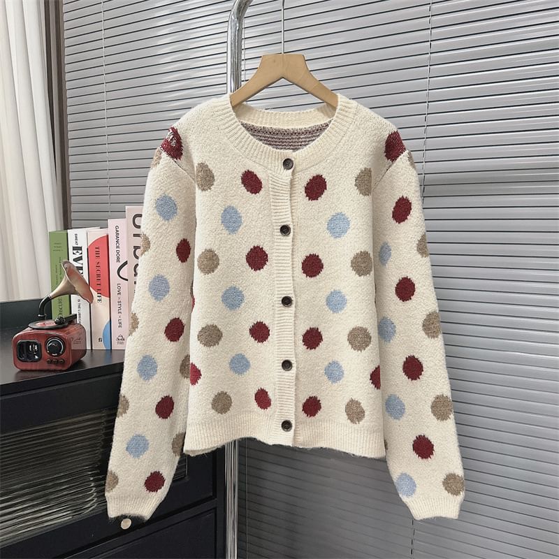 Crew Neck Dotted Cardigan