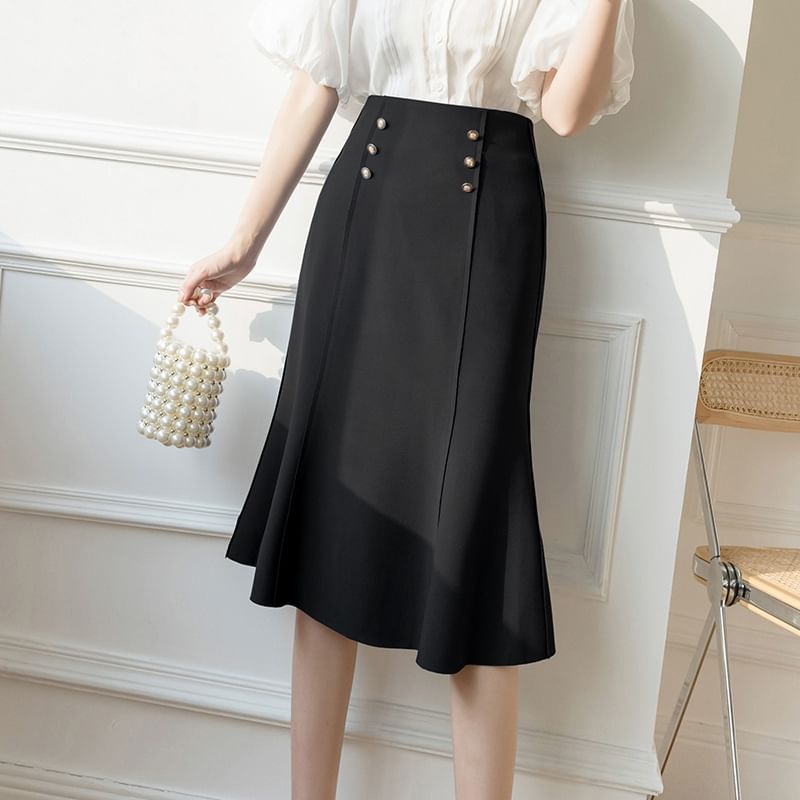 High-Waist Plain Mermaid Skirt