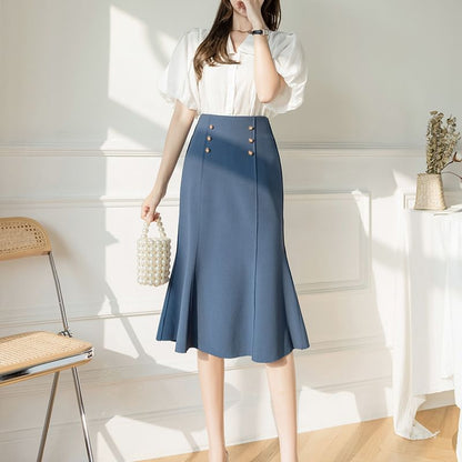 High-Waist Plain Mermaid Skirt