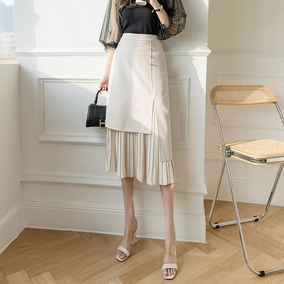 High-Waist Asymmetric Pleated A-Line Skirt