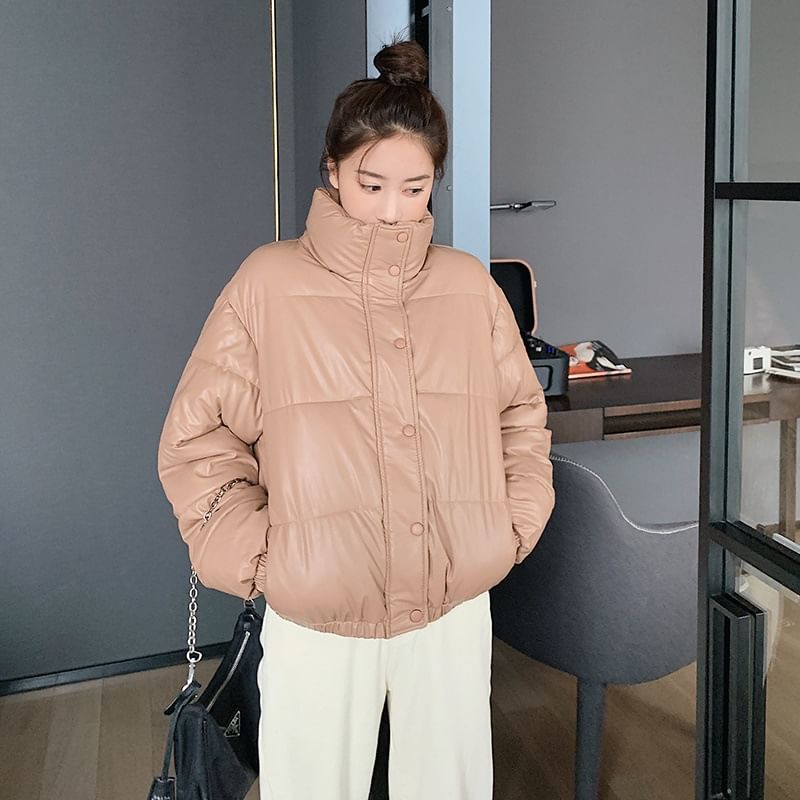 High Neck Padded Button-Up Jacket