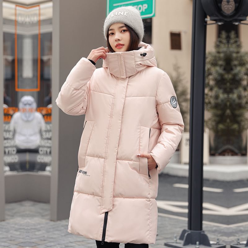 Hooded Padded Zip-Up Long Parka