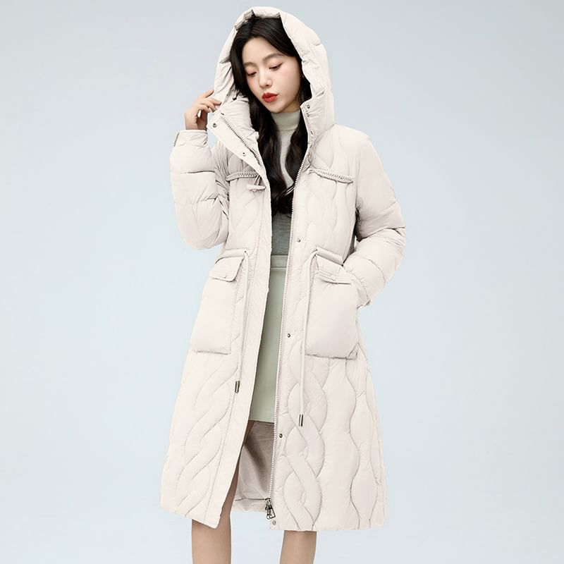 Hooded Padded Zip-Up Long Coat