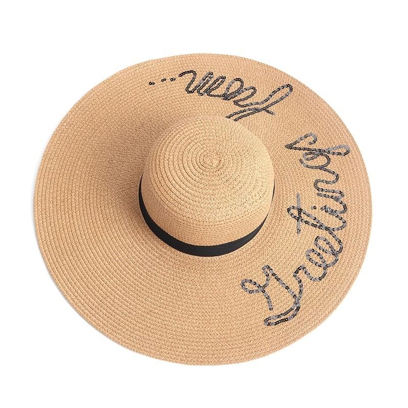 Lettering Sequin Straw Sun Hat