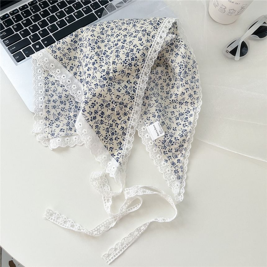 Print Lace Trim Headkerchief