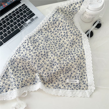 Print Lace Trim Headkerchief