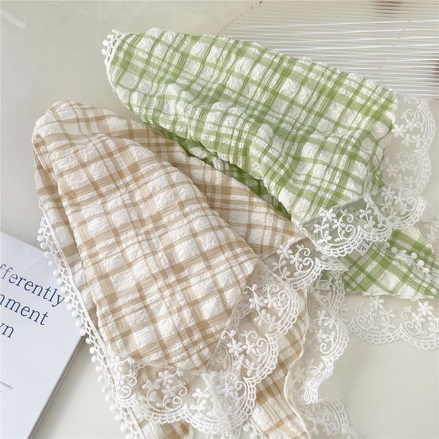 Plaid Lace Trim Headkerchief