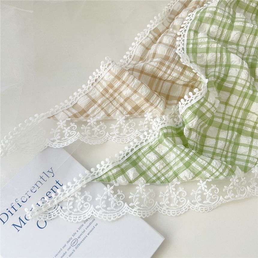 Plaid Lace Trim Headkerchief