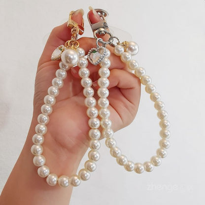 Peach Faux Pearl Phone Strap with Lanyard Pad