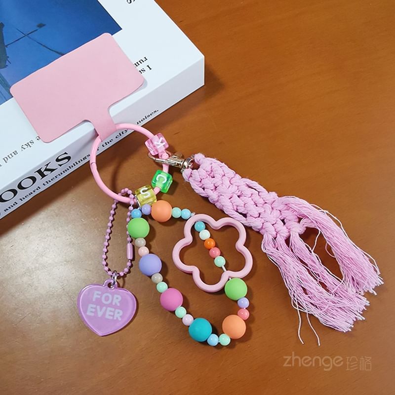 Floral Heart Tassel Phone Strap with Lanyard Pad