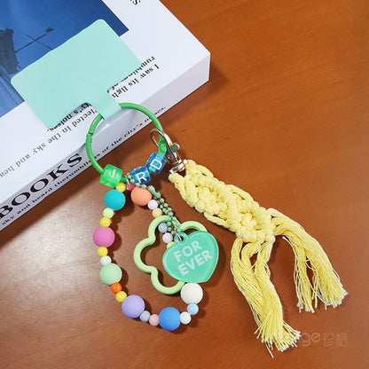 Floral Heart Tassel Phone Strap with Lanyard Pad