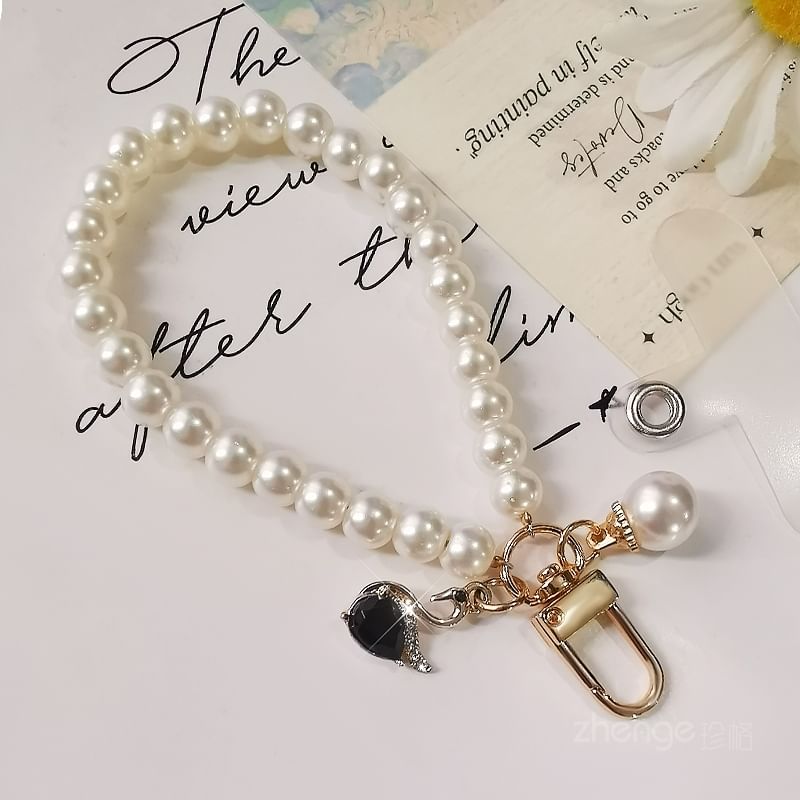 Faux Pearl Phone Strap with Lanyard Pad