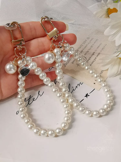 Faux Pearl Phone Strap with Lanyard Pad