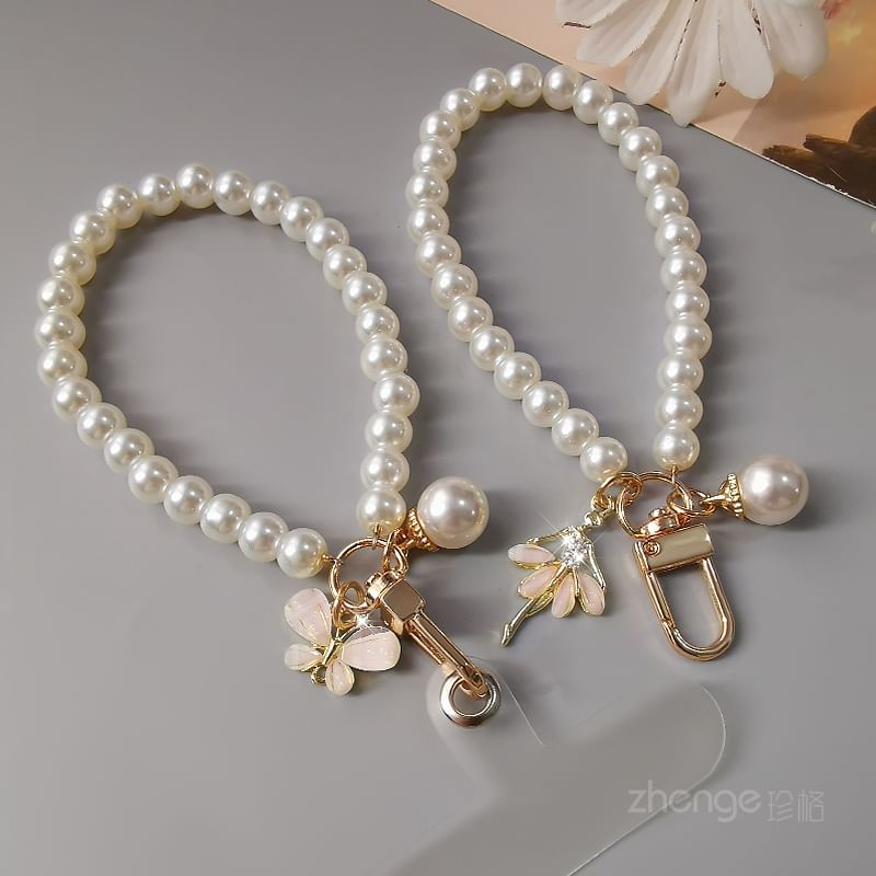 Faux Pearl Phone Strap with Lanyard Pad