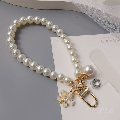 Faux Pearl Phone Strap with Lanyard Pad